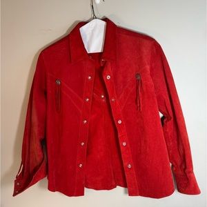 Harley-Davidson Red Suede Leather Fringed Shirt Jacket Small